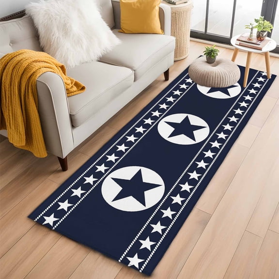 Runner Rugs 2x6 Ft, Western Star Ethnic Non Slip Area Rugs for Kitchen Bedroom Entryway, Navy Blue Texas Ethnic Stars Vintage Washable Carpet Runner Rug Floor Mats for Bedroom Home Decor
