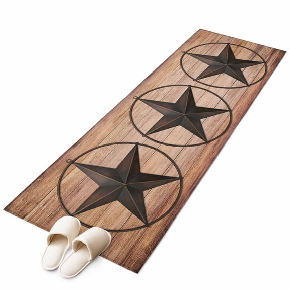 Runner Rugs 2x6 Ft, Western Star Retro Non Slip Area Rugs for Kitchen Bedroom Entryway, Country Farmhouse Brown Wooden Grain Washable Carpet Runner Rug Floor Mats for Bedroom Home Decor