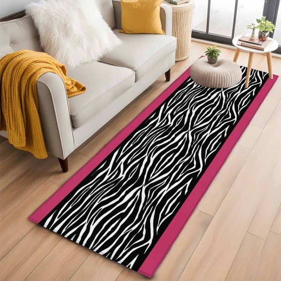 Runner Rugs 2x6 Ft, Zebra Printed Non Slip Area Rugs for Kitchen Bedroom Entryway, Modern Geometric Balck White Stripes Washable Carpet Runner Rug Floor Mats for Bedroom Home Decor