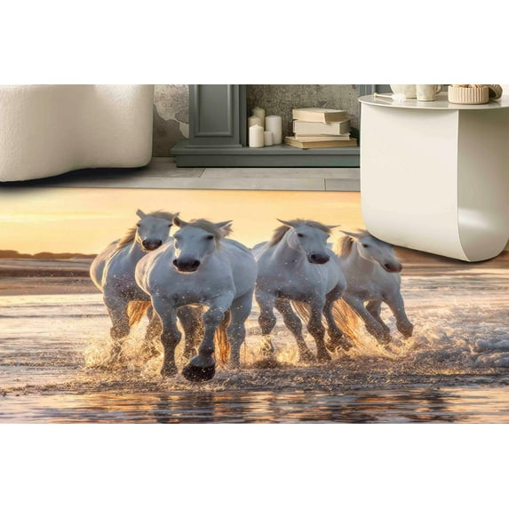 Runner Rugs, Area Rug, Horses on the Beach Rug, Gift Rug, Animal Rug, Beach View Rug, Animal Rugs, Pattern Rugs, Cool Rug, Farmhouse Rug, 5.2'x7.5' - 160x230 cm