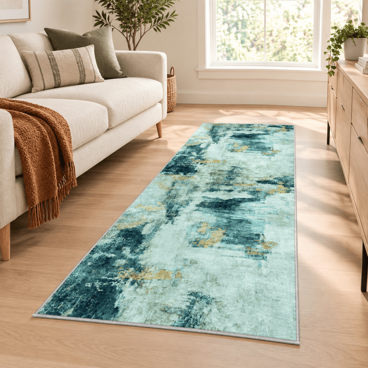 Teal Rug Kitchen Runner Rugs For Hallways Kitchen 2.6x8 Non Slip Washable Teal Grey ...