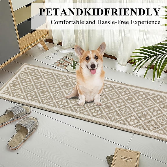 Runner Rugs for Hallways 2x10ft Heavy-Duty Entryway Floor Mat with Non Slip Rubber Backing for Busy Traffic Extended Indoor Doormat Machine Washable Kitchen Throw Rug(Beige)