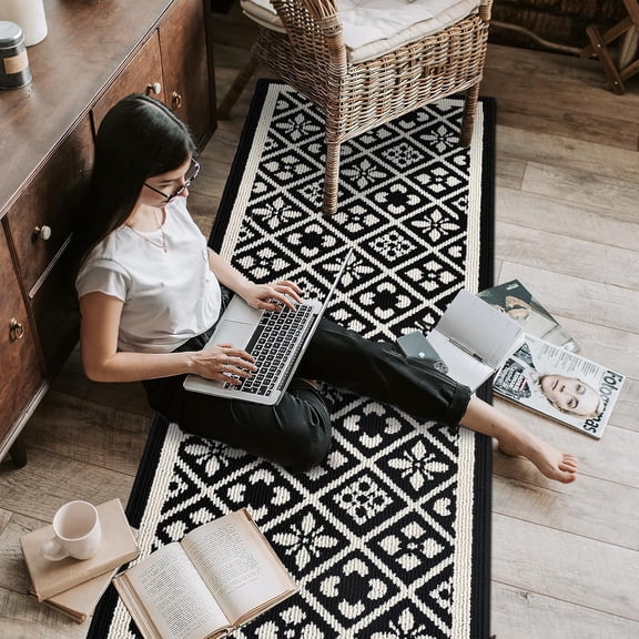 Runner Rugs for Hallways 2x10ft Heavy-Duty  Entryway Floor Mat with Non Slip Rubber Backing for Busy Traffic Extended Indoor Doormat Machine Washable Kitchen Throw Rug(Black)