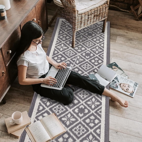 Runner Rugs for Hallways 2x10ft Heavy-Duty  Entryway Floor Mat with Non Slip Rubber Backing for Busy Traffic Extended Indoor Doormat Machine Washable Kitchen Throw Rug(Grey)