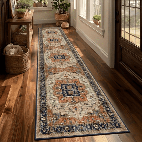 Runner Rugs for Hallway, 2x10 Washable Soft Non Slip Floor Rugs for Kitchen, Modern Mat for Living Room Bedroom Entryway Beige & Brick