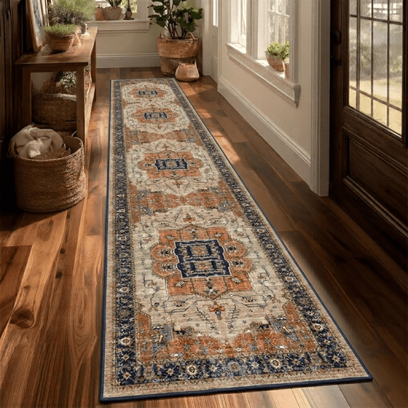 Runner Rugs for Hallway, 2x10 Washable Soft Non Slip Floor Rugs for Kitchen, Modern Mat for Living Room Bedroom Entryway Beige & Brick