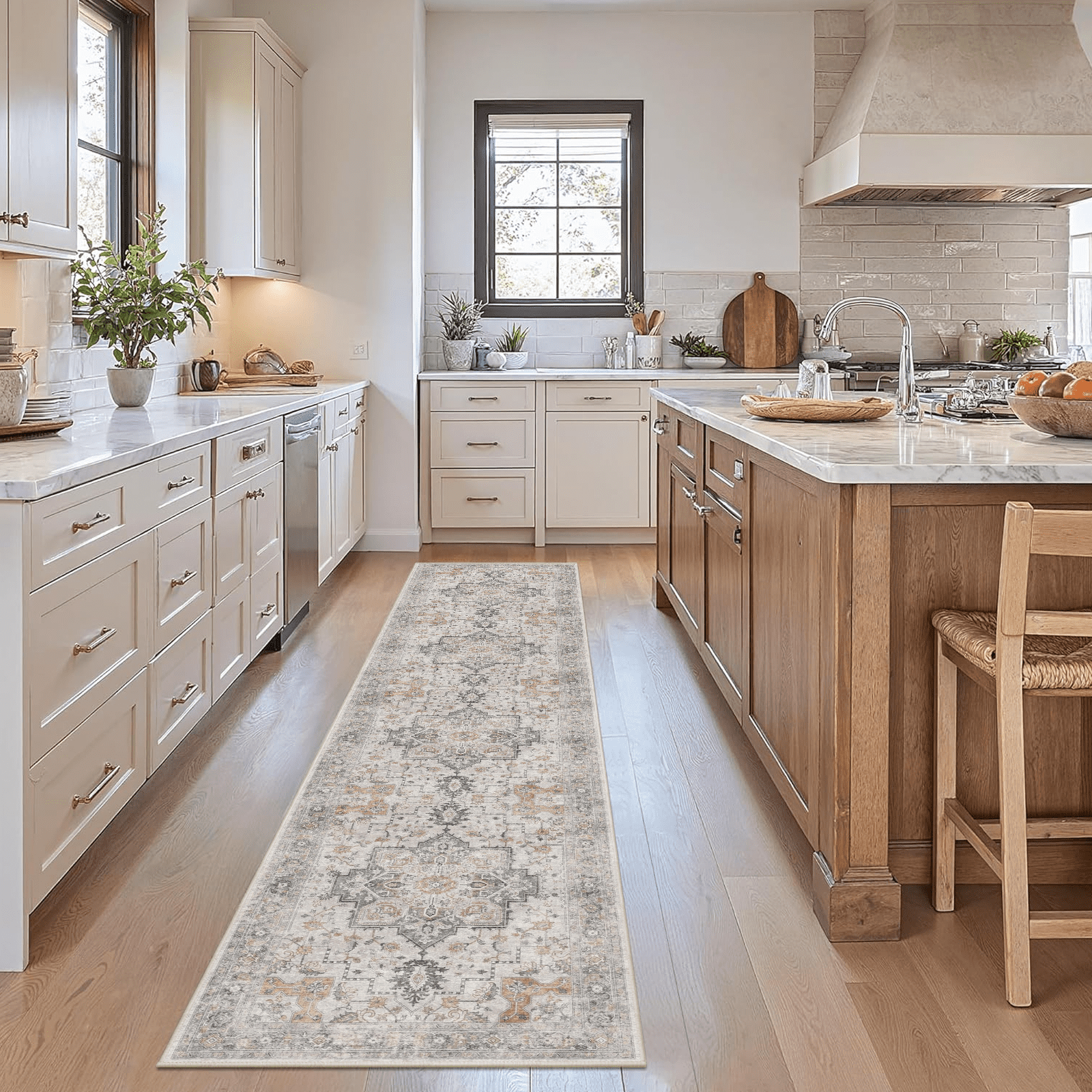 Runner Rugs for Hallway, 2x10 Washable Soft Non Slip Floor Rugs for Kitchen, Modern Mat for Living Room Bedroom Entryway Gray & white