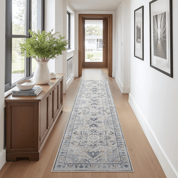 Runner Rugs for Hallway, 2x10 Washable Soft Non Slip Floor Rugs for Kitchen, Modern Mat for Living Room Bedroom Entryway Grey