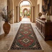 Runner Rugs for Hallway, 2x10 Washable Soft Non Slip Floor Rugs for Kitchen, Modern Mat for Living Room Bedroom Entryway Red & Green