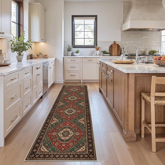 Runner Rugs for Hallway, 2x10 Washable Soft Non Slip Floor Rugs for Kitchen, Modern Mat for Living Room Bedroom Entryway Red & Green