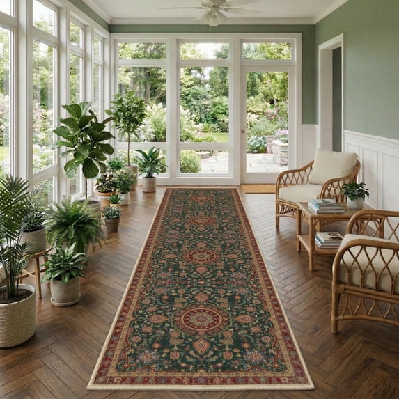 Runner Rugs for Hallway, 2x10 Washable Soft Non Slip Floor Rugs for Kitchen, Modern Mat for Living Room Bedroom Entryway Red & Green