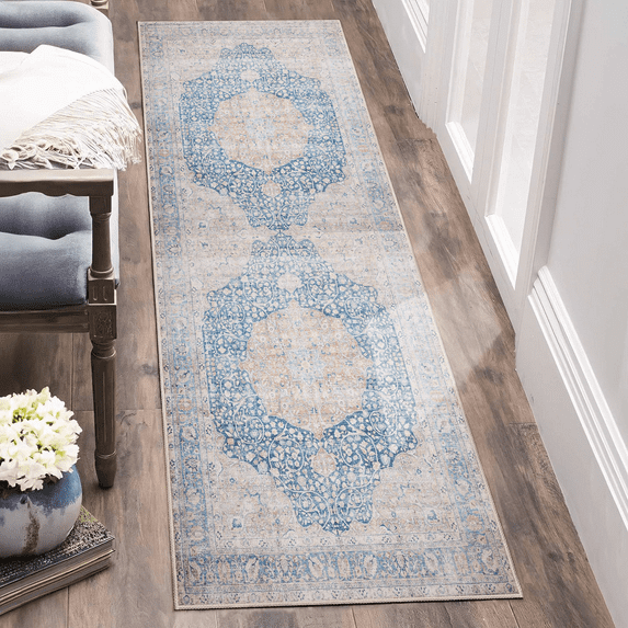 Runner Rugs for Hallway, 2x6 Washable Soft Non Slip Floor Rugs for Kitchen, Modern Mat for Living Room Bedroom Entryway Blue & Gray