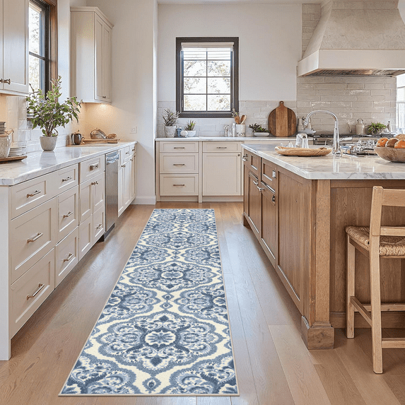 Runner Rugs for Hallway, 2x10 Washable Soft Non Slip Floor Rugs for Kitchen, Modern Mat for Living Room Bedroom Entryway Blue & Gray