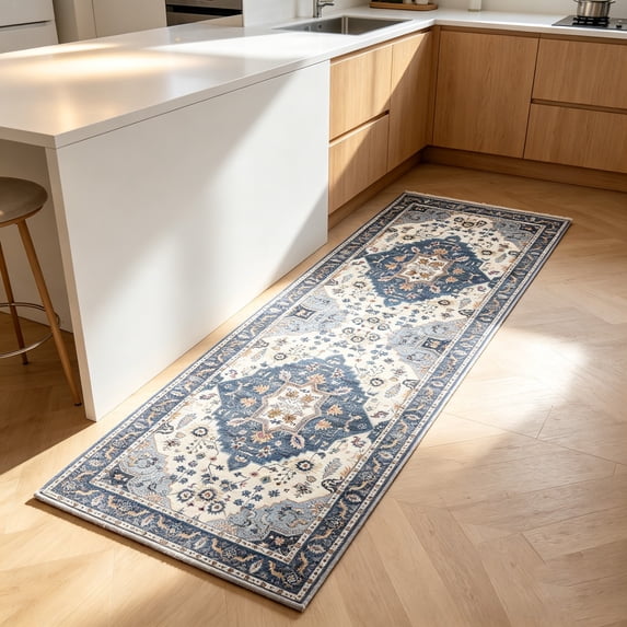 Washable Runner Rug 2X6 Ft Non Slip Cloud-Feel Softness Bohemian Rust & Navy Blue, MOURZAORS