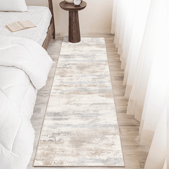 Runner Rugs for Hallway, 2x6 Washable Soft Non Slip Floor Rugs for Kitchen, Modern Mat for Living Room Bedroom Entryway Off-White & Blue