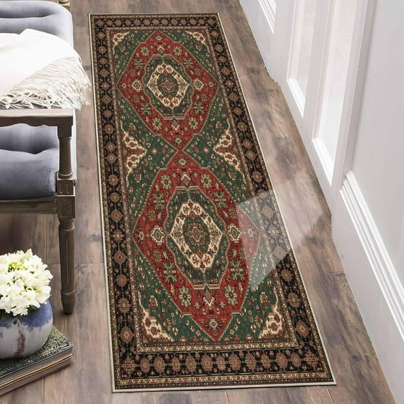 Runner Rugs for Hallway, 2x6 Washable Soft Non Slip Floor Rugs for Kitchen, Modern Mat for Living Room Bedroom Entryway Red & Green