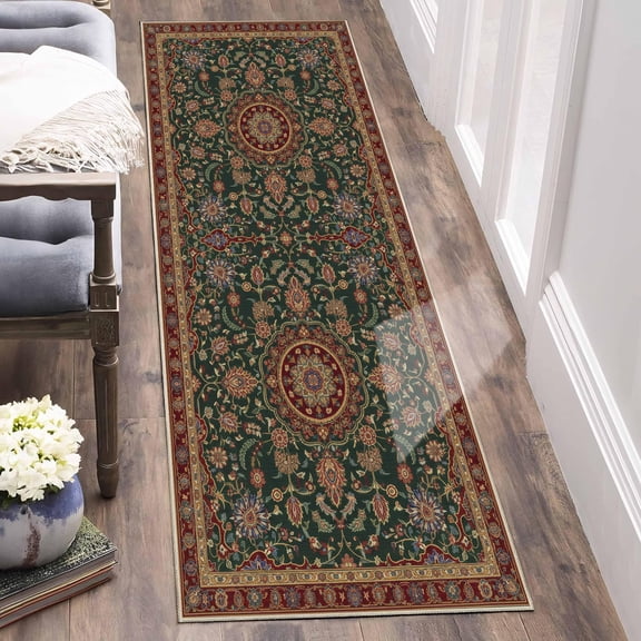 Runner Rugs for Hallway, 2x6 Washable Soft Non Slip Floor Rugs for Kitchen, Modern Mat for Living Room Bedroom Entryway Red & Green