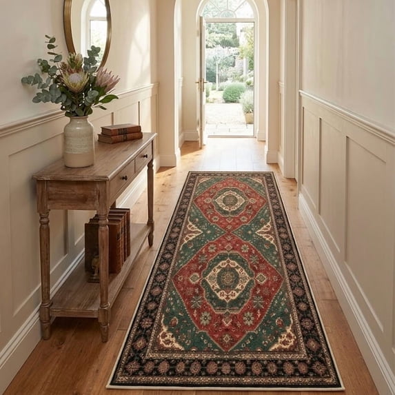 Runner Rugs for Hallway, 2x6 Washable Soft Non Slip Floor Rugs for Kitchen, Modern Mat for Living Room Bedroom Entryway Red & Green