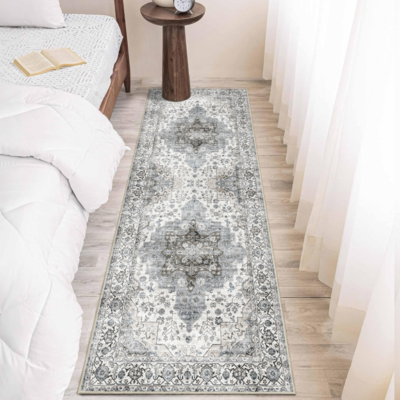 Runner Rugs for Hallway, 2x6 Washable Soft Non Slip Floor Rugs for Kitchen, Modern Mat for Living Room Bedroom Entryway White & Gray