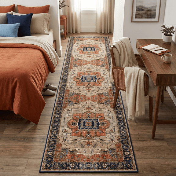 Runner Rugs for Hallway, 2x8 Washable Soft Non Slip Floor Rugs for Kitchen, Modern Mat for Living Room Bedroom Entryway Beige & Brick