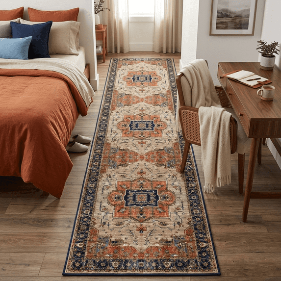 Runner Rugs for Hallway, 2x8 Washable Soft Non Slip Floor Rugs for Kitchen, Modern Mat for Living Room Bedroom Entryway Beige & Brick