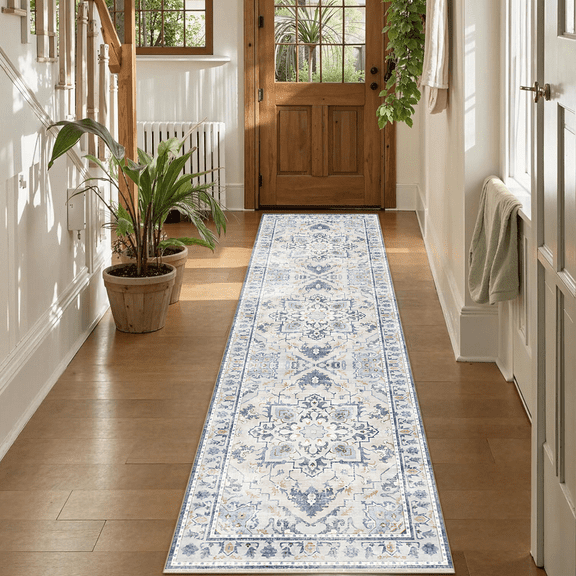 Runner Rugs for Hallway, 2x8 Washable Soft Non Slip Floor Rugs for Kitchen, Modern Mat for Living Room Bedroom Entryway Grey