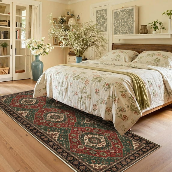 Runner Rugs for Hallway, 2x8 Washable Soft Non Slip Floor Rugs for Kitchen, Modern Mat for Living Room Bedroom Entryway Red & Green