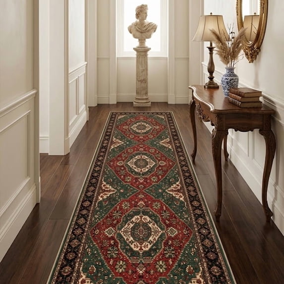Runner Rugs for Hallway, 2x8 Washable Soft Non Slip Floor Rugs for Kitchen, Modern Mat for Living Room Bedroom Entryway Red & Green