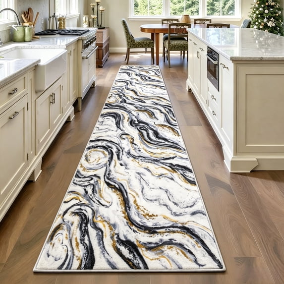 Runner Rugs for Hallway, Yamaziot 2'x10' Abstract Runner Rug, Washable Non Slip Blue Modern Bedroom Carpet Accent Rug Kitchen Runner Laundry Room Mat