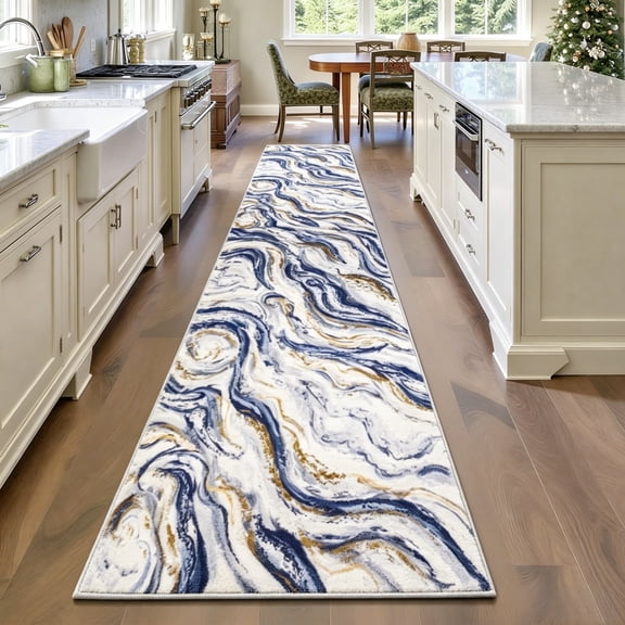 Abstract Runner Rugs for Hallway, Yamaziot 2'x10' Washable Rug Carpet Non Slip Blue Modern Bedroom Accent Rug Kitchen Runner Laundry Room Mat