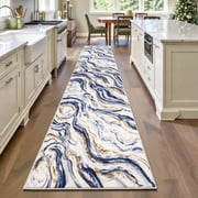 Abstract Runner Rugs for Hallway, Yamaziot 2'x10' Washable Rug Carpet Non Slip Blue Modern Bedroom Accent Rug Kitchen Ru