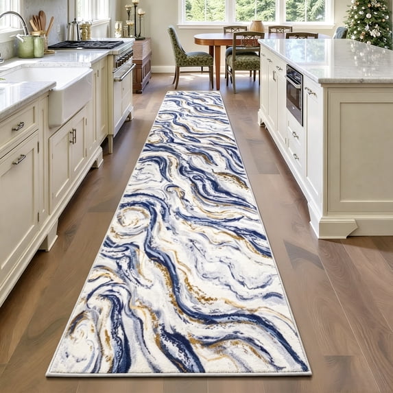Abstract Runner Rugs for Hallway, Yamaziot 2'x10' Washable Rug Carpet Non Slip Blue Modern Bedroom Accent Rug Kitchen Runner Laundry Room Mat