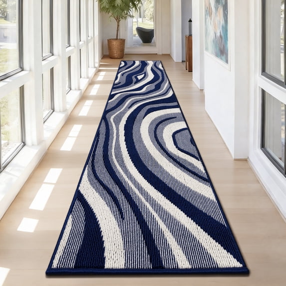 Runner Rugs for Hallway, Yamaziot 2'x10' Long Abstract Rug Carpet, Washable Non Slip Floor Mat for Kitchen Laundry Room Entryway, Modern Blue