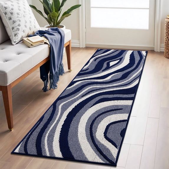 Runner Rugs for Hallway, Yamaziot 2'x6' Abstract Rug Carpet, Washable Non Slip Floor Mat for Kitchen Laundry Room Entryway, Modern Blue
