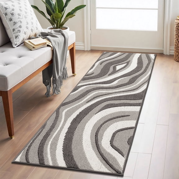 Runner Rugs for Hallway, Yamaziot 2'x6' Abstract Rug Carpet, Washable Non Slip Floor Mat for Kitchen Laundry Room Entryway, Modern Gray