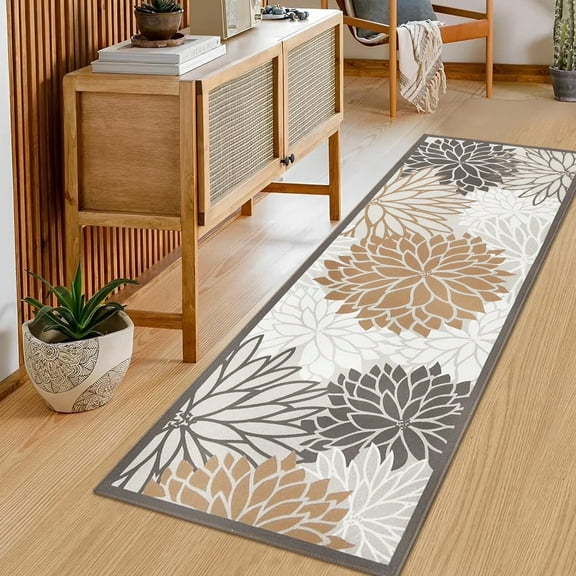 Runner Rugs for Hallway, Yamaziot 2'x6' Laundry Room Rug Mat, Washable Non Slip Kitchen Rugs and Runners, Bathroom Floor Carpet, Beige