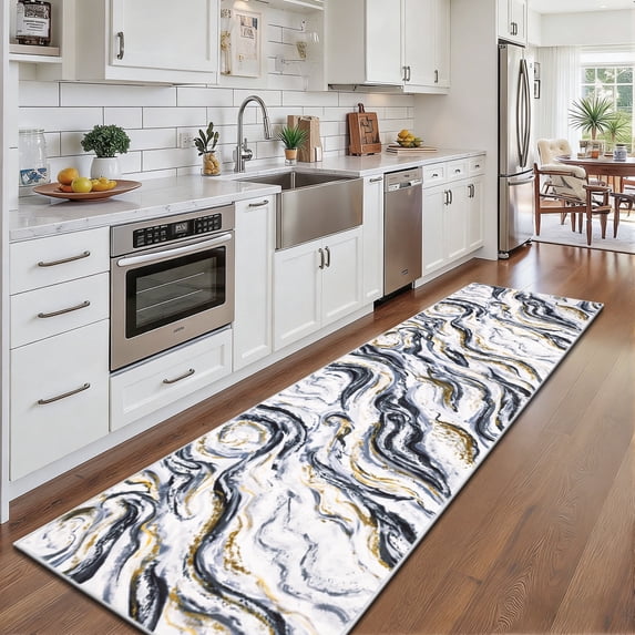 Runner Rugs for Hallway, Yamaziot 2'x8' Abstract Runner Rug, Washable Non Slip Blue Modern Bedroom Carpet Accent Rug Kitchen Runner Laundry Room Mat
