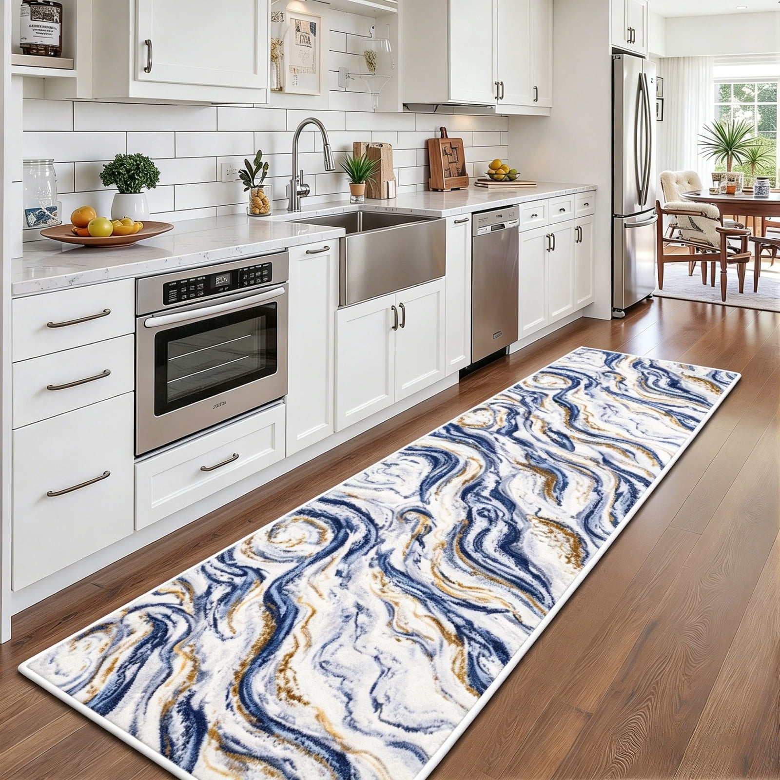 Runner Rugs for Hallway, Yamaziot 2'x8' Abstract Runner Rug, Washable Non Slip Blue Modern Bedroom Carpet Accent Rug Kitchen Runner Laundry Room Mat