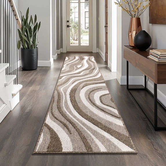 Runner Rugs for Hallway, Yamaziot 2'x8' Abstract Rug Carpet, Washable Non Slip Floor Mat for Kitchen Laundry Room Entryway, Modern Brown