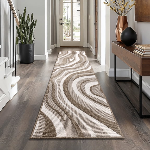 Runner Rugs for Hallway, Yamaziot 2'x8' Abstract Rug Carpet, Washable Non Slip Floor Mat for Kitchen Laundry Room Entryway, Modern Brown