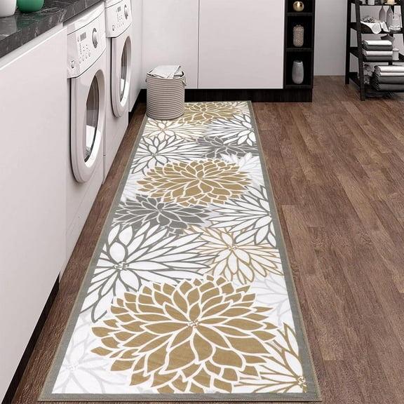Runner Rugs for Hallway, Yamaziot 2'x8' Laundry Room Rug, Washable Non Slip Kitchen Mat, Bathroom Floor Carpet, Beige