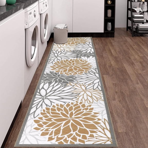 Runner Rugs for Hallway, Yamaziot 2'x8' Laundry Room Rug, Washable Non Slip Kitchen Mat, Bathroom Floor Carpet, Beige