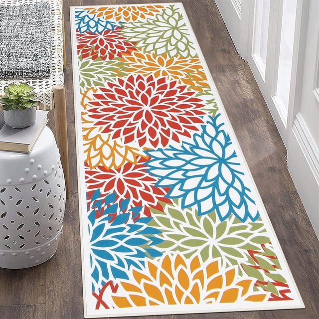 Runner Rugs for Hallway, Yamaziot 2'x8' Laundry Room Rug, Washable Non Slip Kitchen Mat, Bathroom Floor Carpet, Colorful