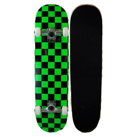 Runner Sports Complete Full Size Maple Checkerboard Deck Skateboard - Green