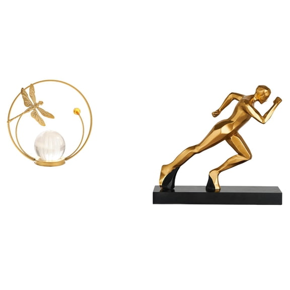 Runner Statue Crystal Ball Sculpture Character Art Figurine Resin Iron Material for Office Table Entryway Living Room
