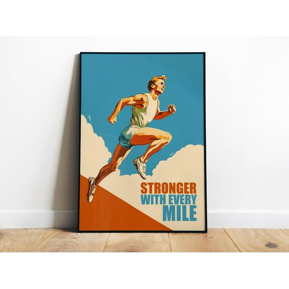 Runner Wall Art Printable Retro Gym Poster Motivation Quote Prints For Home Gym Running Art Print Workout Wall Decor Athletes Art , Poster Only
