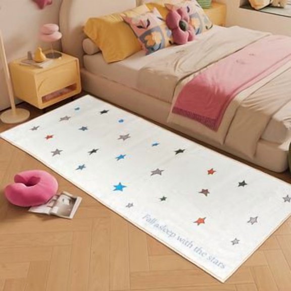 Runner rug Multicolored star pattern plush carpet - Machine washable bedroom runner mat, suitable for bedrooms, bay windows, home decor - Comfortable floor covering