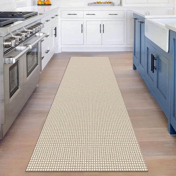Runners for Hallways 3x8 ft Washable Kitchen Runner Non Slip Rubber Backed Hall Runners Cotton Entryway Runner Rugs Floor Carpet for Indoor Backdoor Bedroom Kitchen, Ivory/Khaki