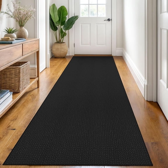 Runners for Hallways 3x8 ft Washable Kitchen Runner Non Slip Rubber Backed Hall Runners Cotton Entryway Runner Rugs Floor Carpet for Indoor Backdoor Bedroom Kitchen, Black/Dark Grey