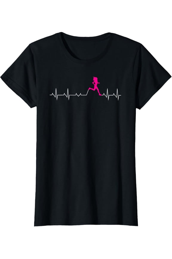 Runners Heartbeat Running Heartbeat Funny T-shirt For Women T-ShirtMen and women, Black T-shirt, size: Extra large